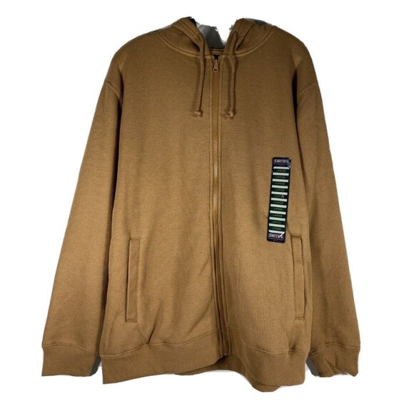 Smiths Workwear Mens Sherpa Bonded Thermal Knit Zip Hoodie Jacket Large Brown - Picture 1 of 9